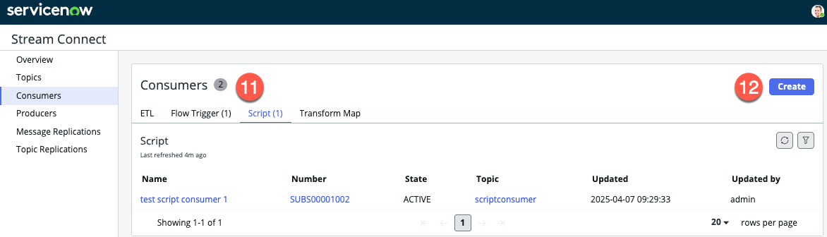 User interface for the Stream Connect dashboard Consumers page.