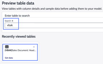 Preview table data page with a tile highlighted to show get data option.