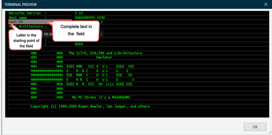Screen that shows the first letter in the field and the complete text in the field.