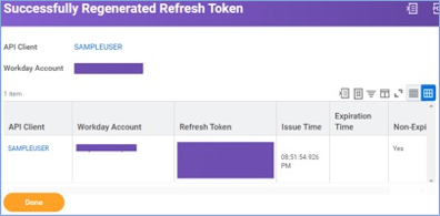 Refresh token generated in Workday account