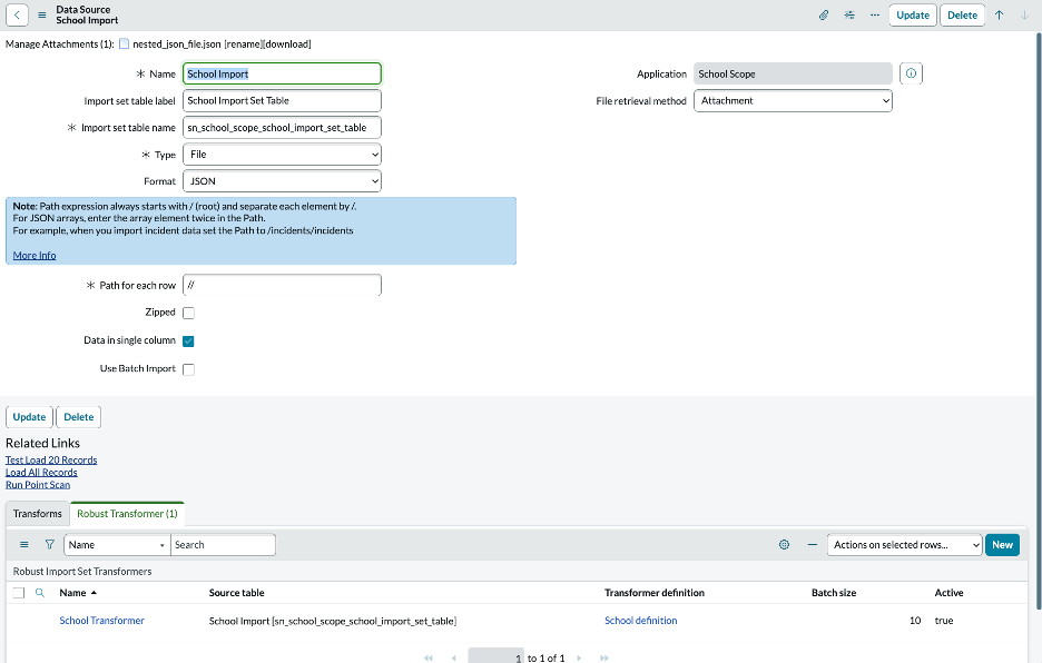 Data Source for School Import.