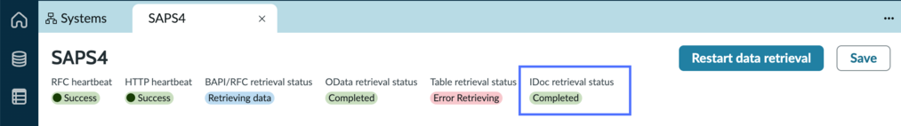 Zero Copy Connector for ERP system record with IDOC retrieval status area highlighted.