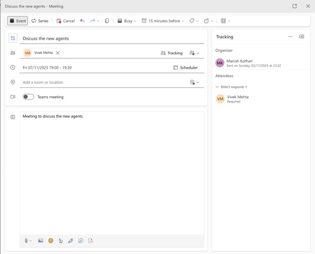 Event details on Outlook.