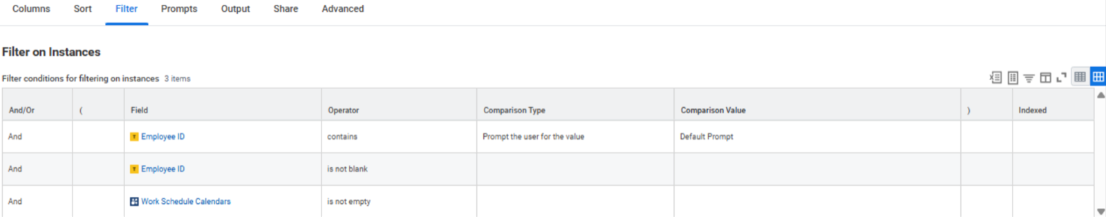 Work schedule calendar report.