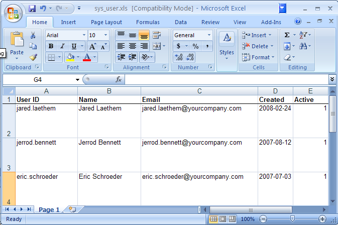 Microsoft Excel demo data