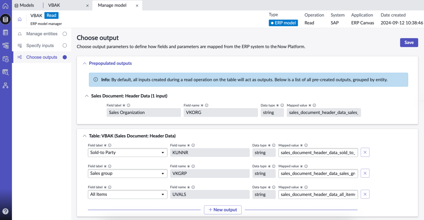 Choose outputs page.