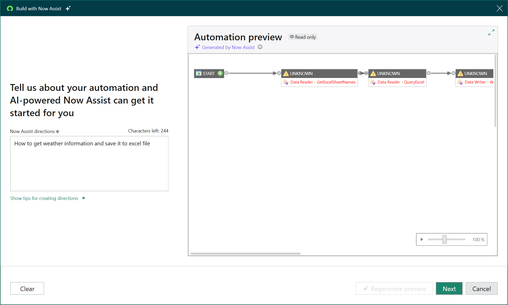 Automation preview section displays UNKNOWN components.