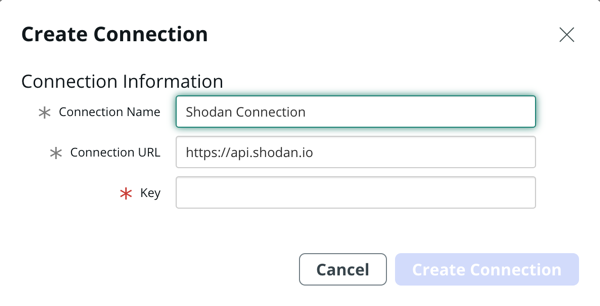 Shodan alias connection form.