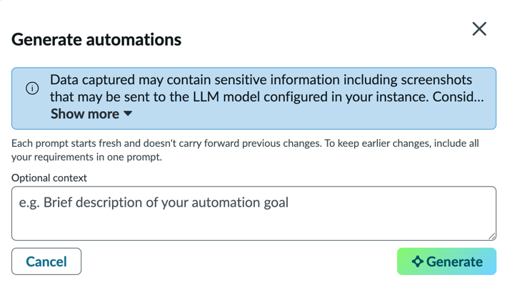 Generate automations window