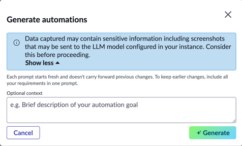 Generate automations window