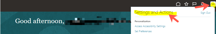 Settings and Actions option.