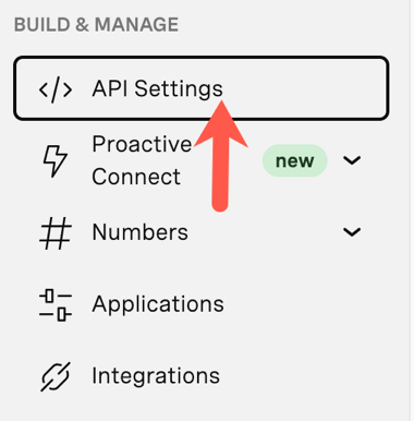 API settings link.