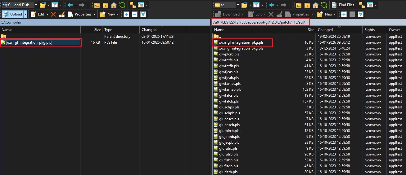Upload the .pls file to the Oracle EBS application server directories.