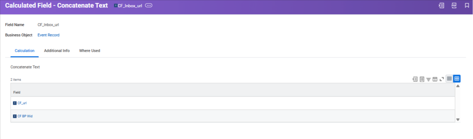 Concatenate text type calculated field.