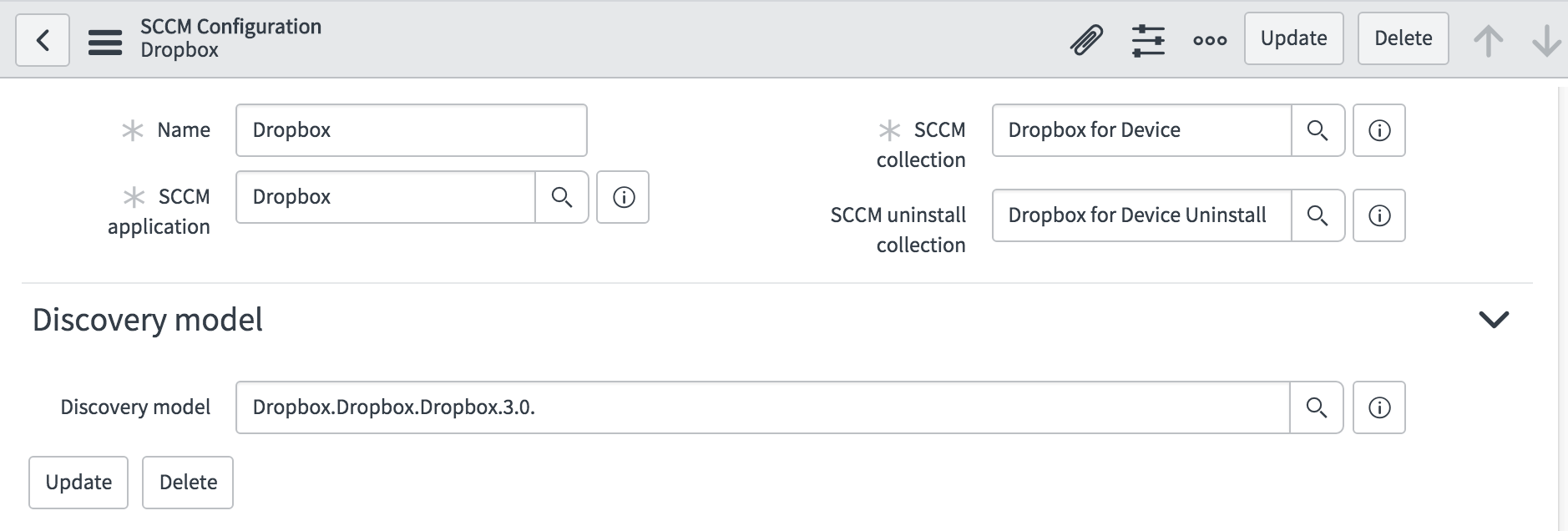 SCCM configuration form