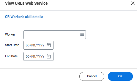 View URLs dialog with Worker and date parameters