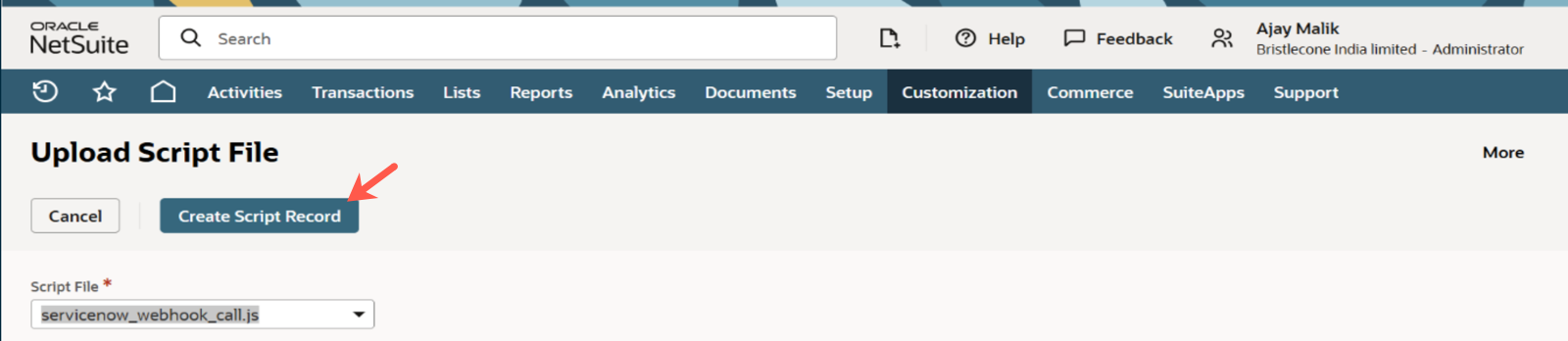 Create Script Record button.