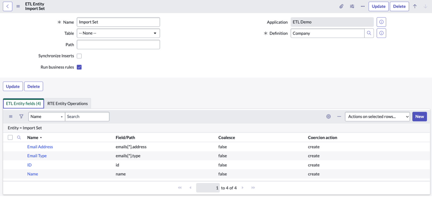 ETL entity for nested input data showing the use of an asterisk to specify a value within an array.