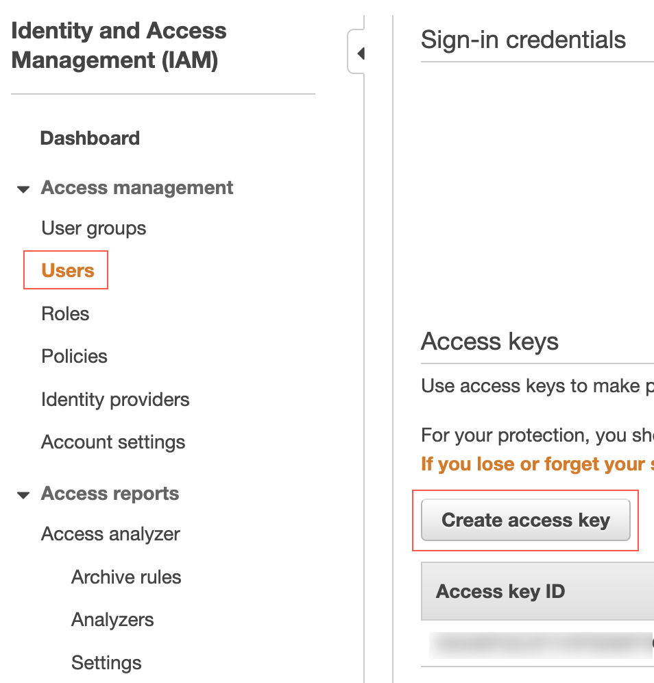 Create access key.