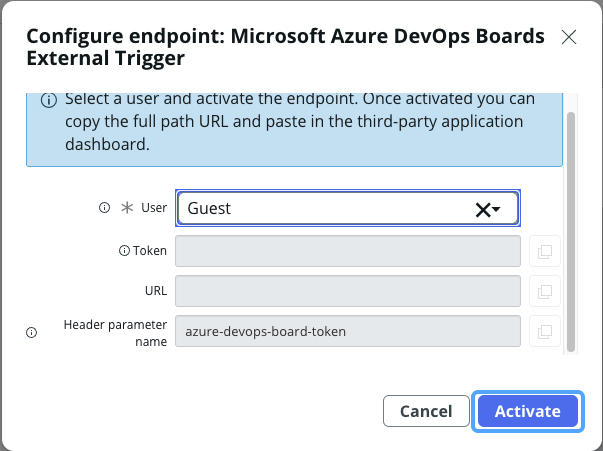 Configure endpoint for Microsoft Azure Devops Boards External Trigger.