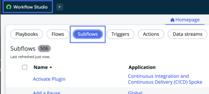 Workflow Studio subflows list.