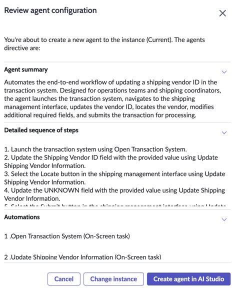 Agent configuration summary