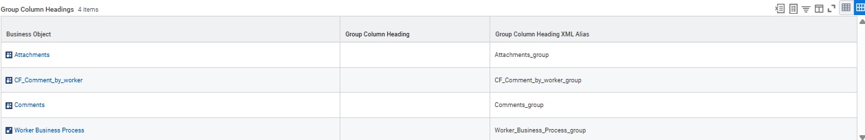 Business objects in Group Column Heading.