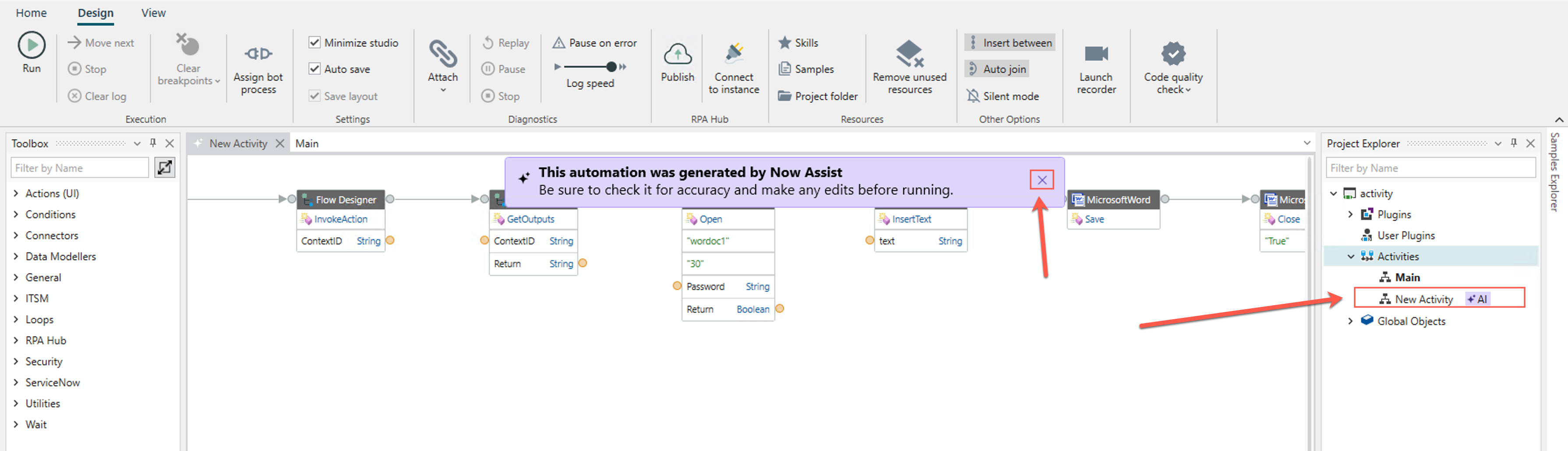 Generated automation workflow that is displayed on the design surface.