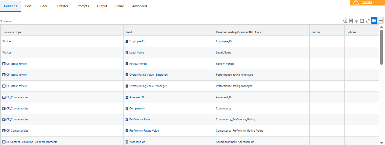 Example 1 business objects and report fields