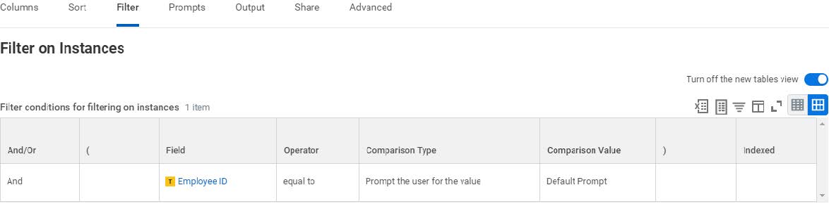 Filter section in report