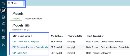 List of models with name column highlighted.