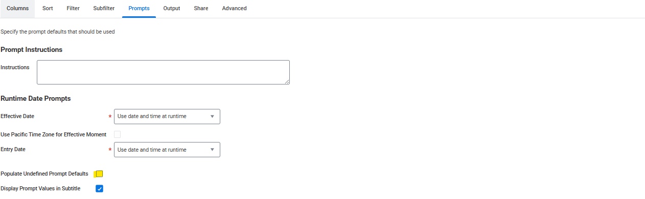 Select the Populate Undefined Prompt Defaults option.