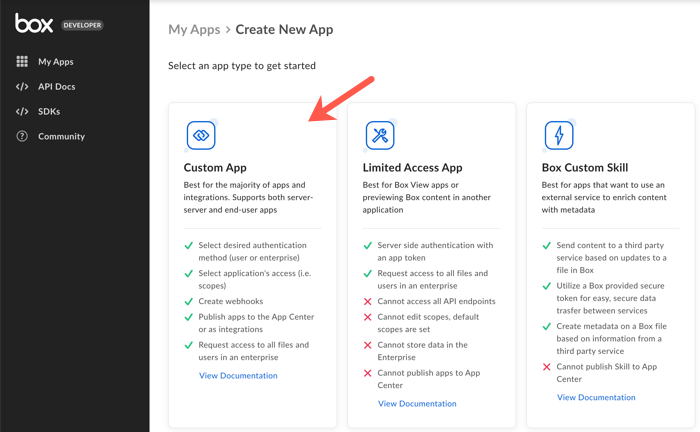 Emphasizes the Custom App option