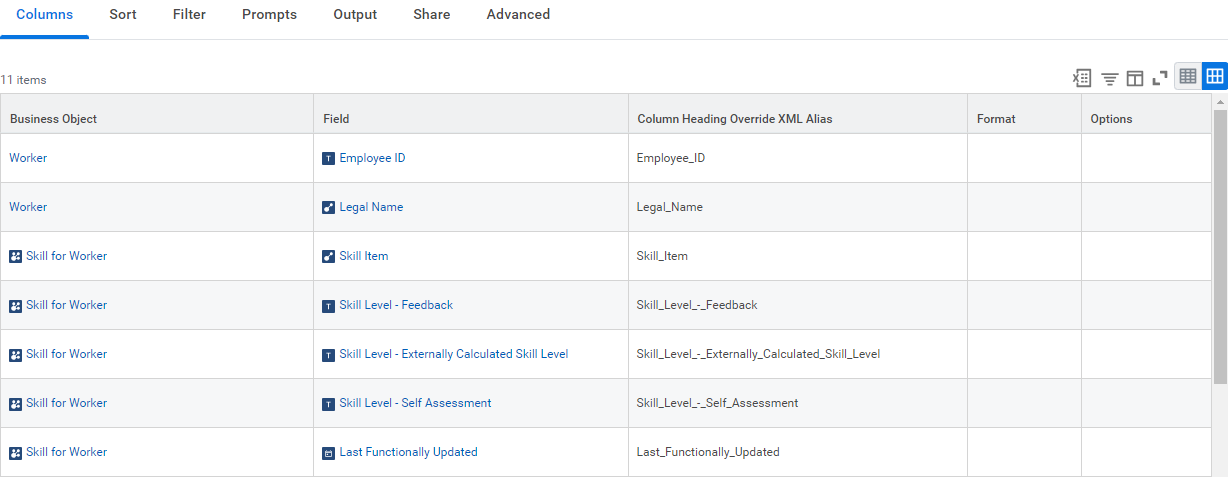 Select the required report business object and report fields.
