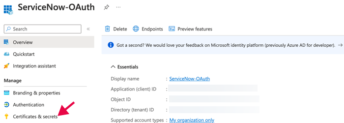 Certificates & secrets tab.