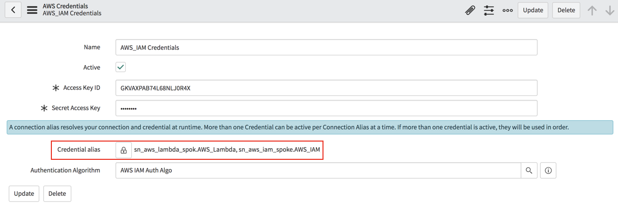 AWS Lambda and AWS IAM credential alias records