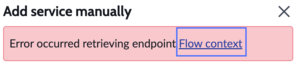 Error message with flow context link highlighted.