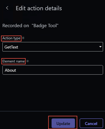 Select the Update button after editing the recorded action.