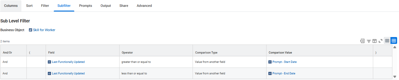 Sub Level Filter for Skill for Worker