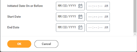 Filter section for report instances, showing conditions for Last Functionally Updated field with starting and ending prompt values.
