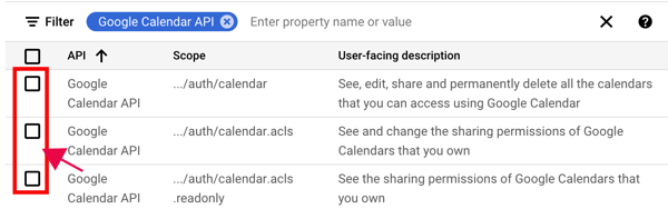 Select required Google Calendar APIs.