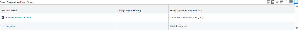 Group Column Headings configuration section of the report