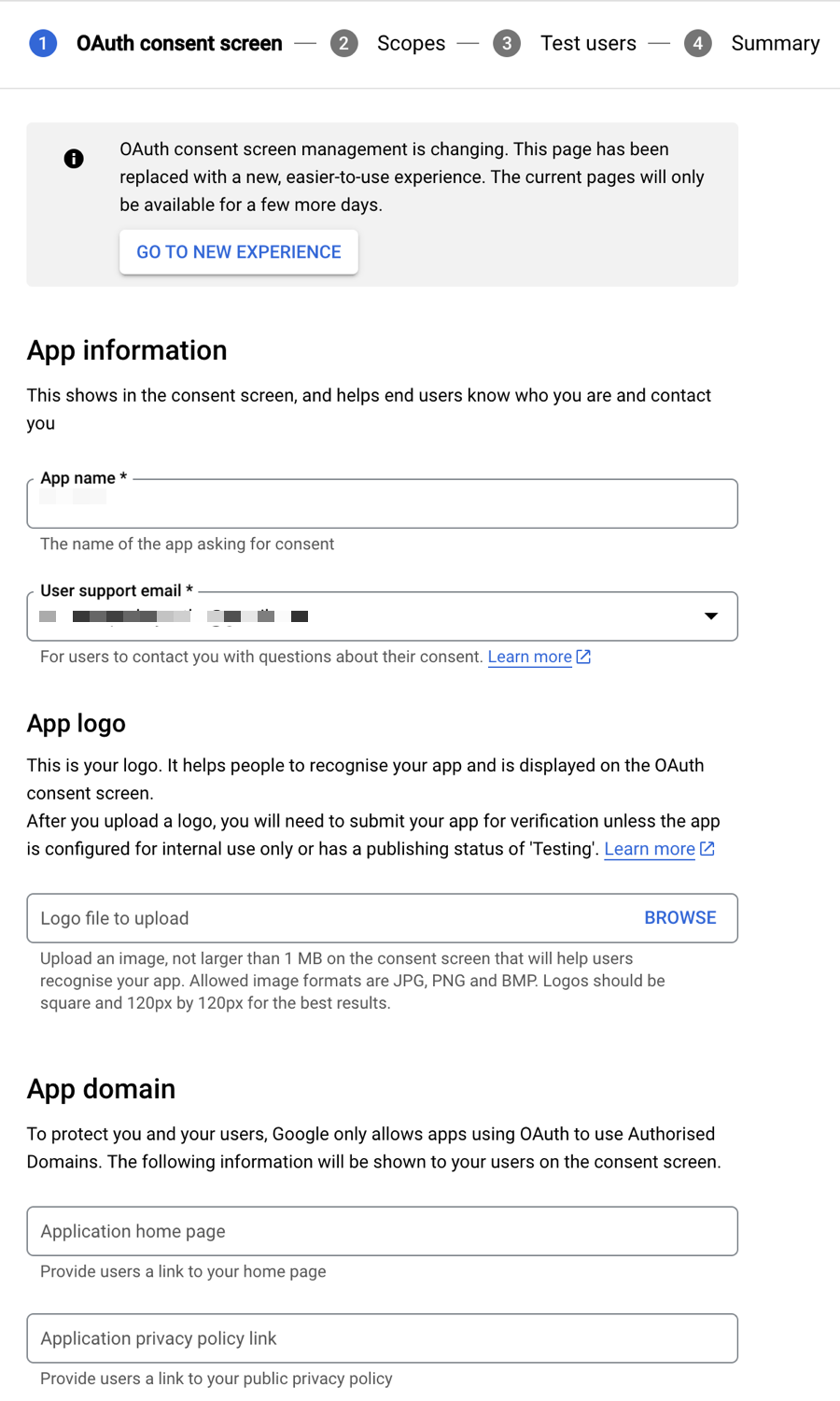 OAuth consent screen.
