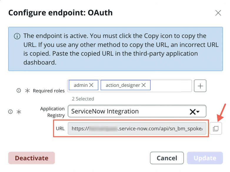 Copie o URL do endpoint.