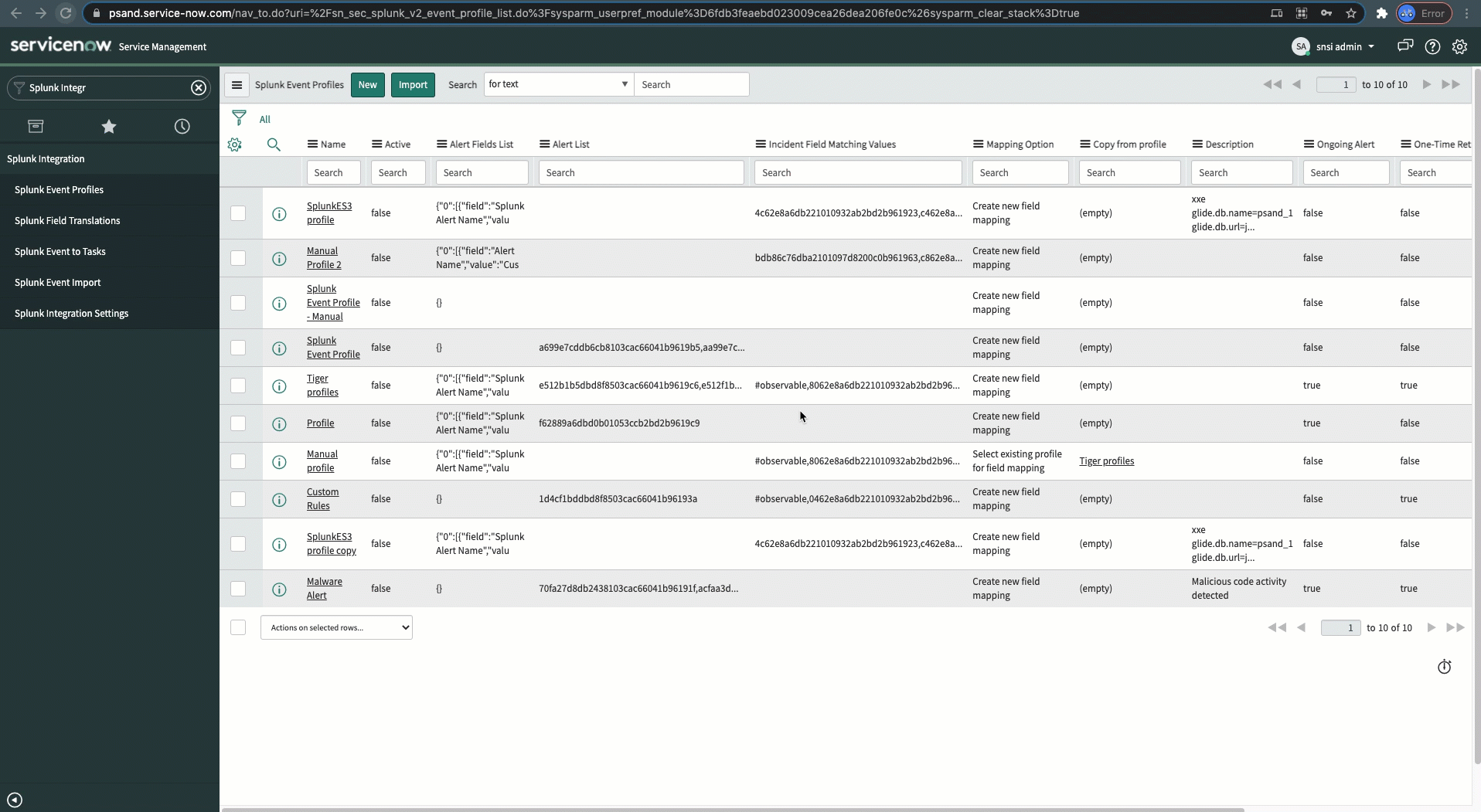 Exportation des profils Splunk.