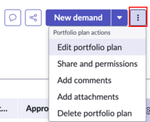 Menu Actions de plan de portefeuille.