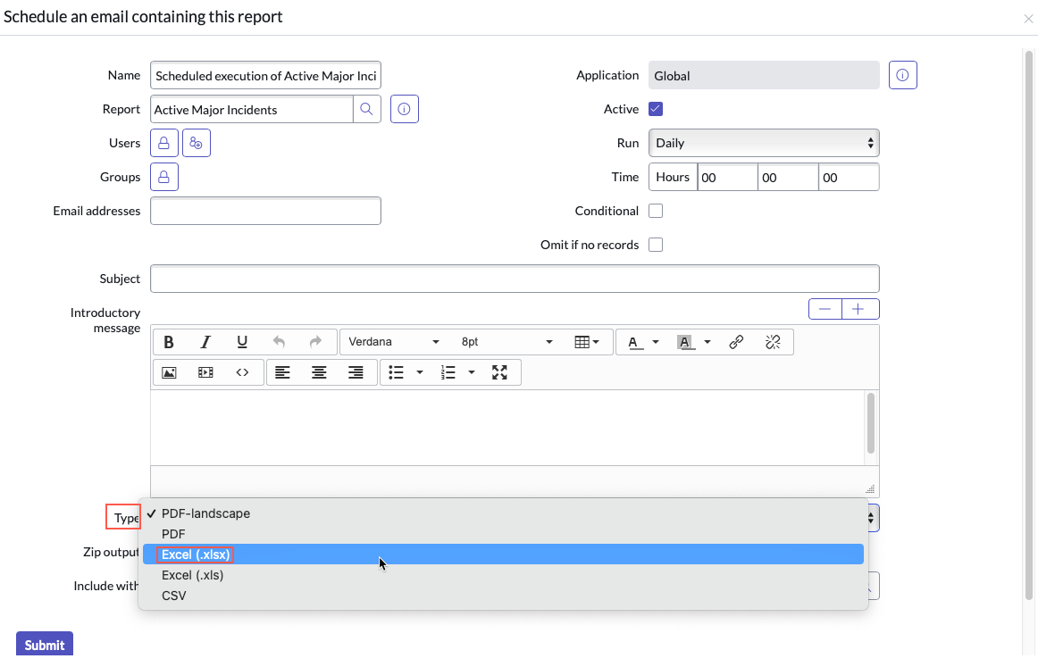 Schedule a list report to Excel
