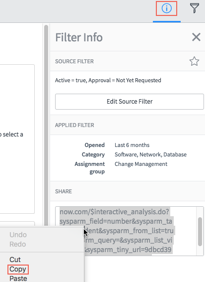 Copy interactive filter URL
