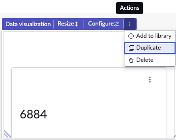 Menu in header of data visualization with Add to library, Duplicate, and Delete actions.