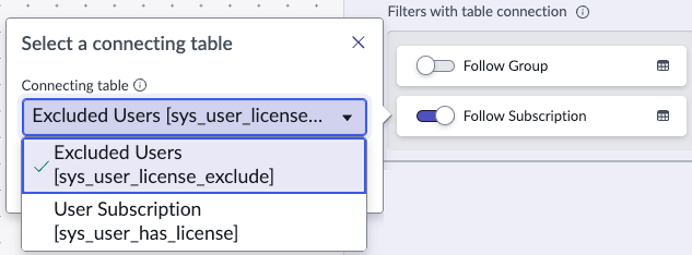 Selection of two possible connecting tables.